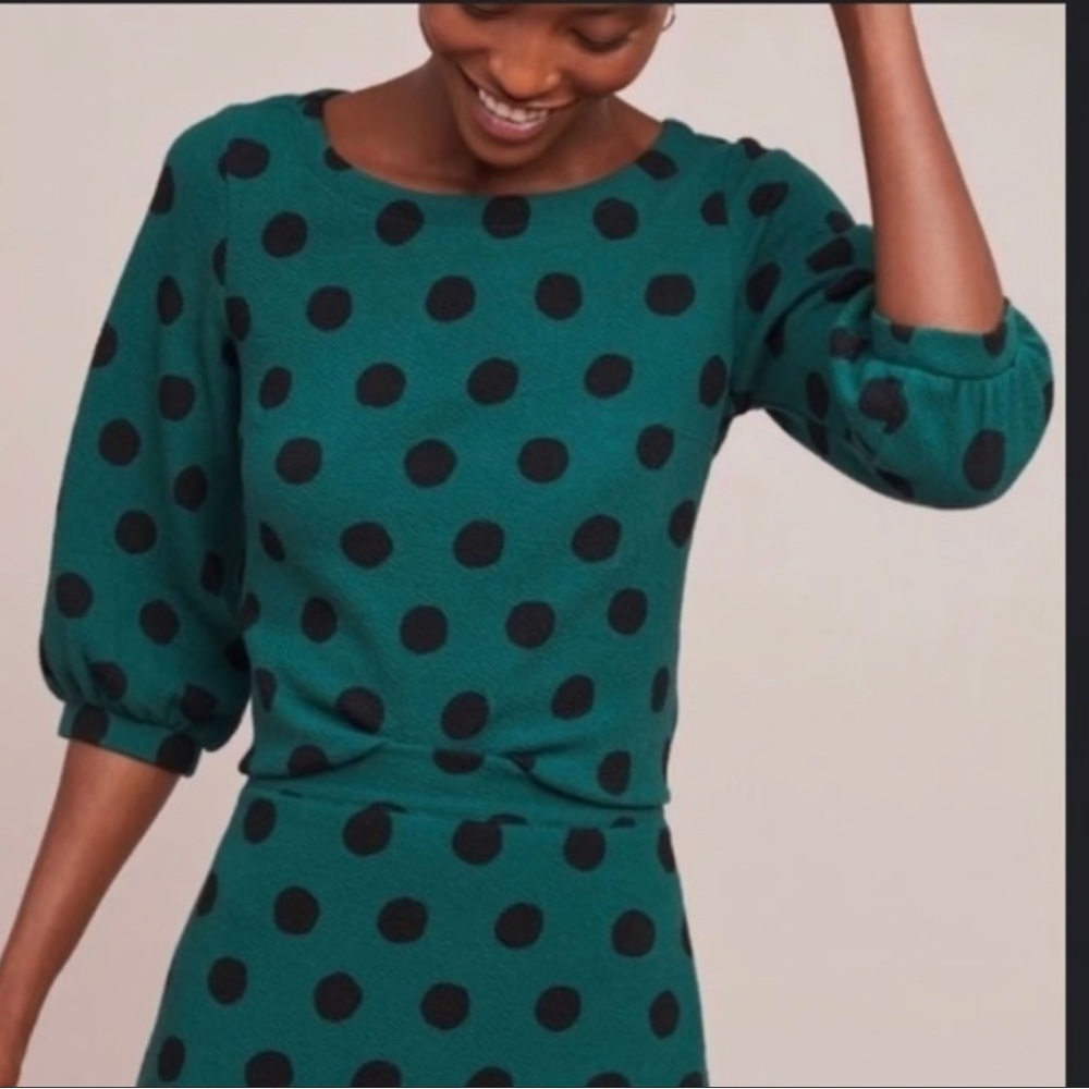 Maeve Anthro shirt - Green with black polka dot